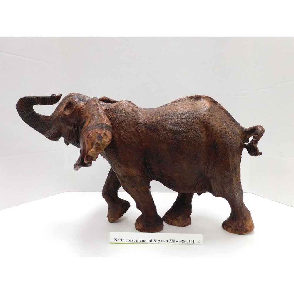 Hand Carved Wood Elephant Figurine Made in Zimbabwe Brown Wildlife Decor DW38